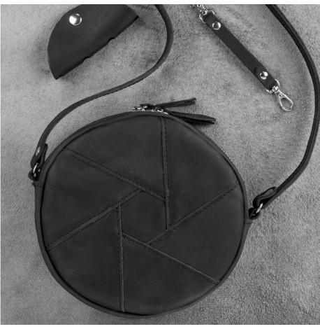 Жіноча шкіряна сумка "Бон-бон" чорна (шкіра crazy horse)