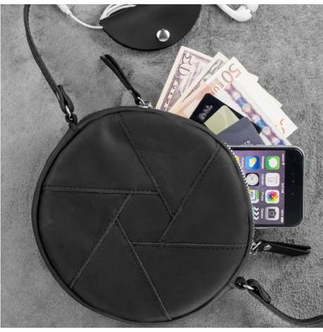 Жіноча шкіряна сумка "Бон-бон" чорна (шкіра crazy horse)