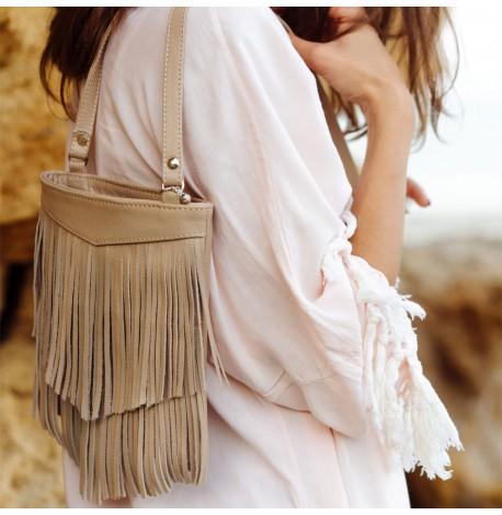 Женская кожаная сумка мини-кроссбоди Fleco (светло-бежевая)