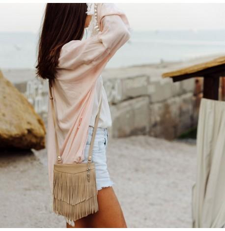 Женская кожаная сумка мини-кроссбоди Fleco (светло-бежевая)