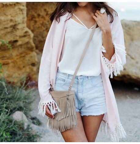 Женская кожаная сумка мини-кроссбоди Fleco (светло-бежевая)