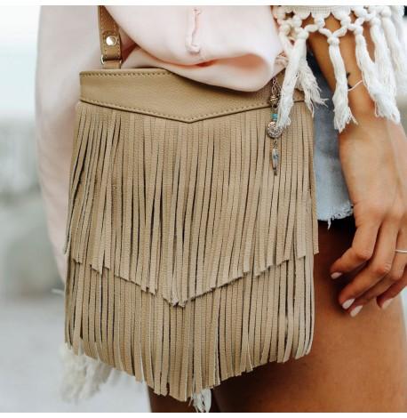 Женская кожаная сумка мини-кроссбоди Fleco (светло-бежевая)