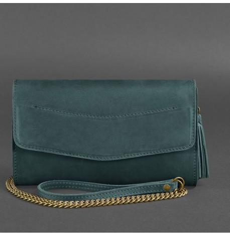 Кожаная женская сумка-трансформер "Элис" (зеленая) кожа Crazy Horse