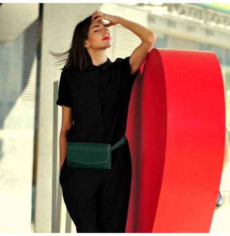 Кожаная женская сумка-трансформер "Элис" (зеленая) кожа Crazy Horse