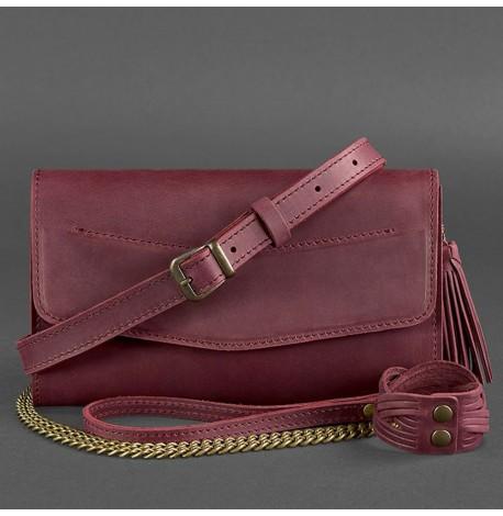 Кожаная женская сумка-трансформер "Элис" (бордовая)