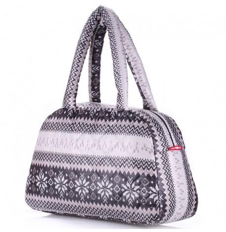 Дута болоньєва жіноча сумка-саквояж Poolparty з зимовим візерунком (сіра)