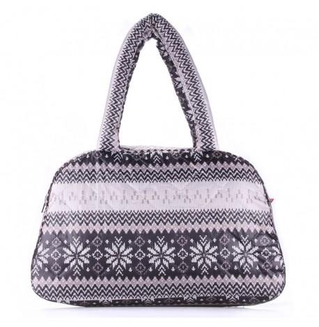 Дута болоньєва жіноча сумка-саквояж Poolparty з зимовим візерунком (сіра)