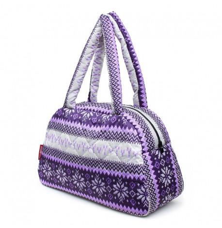 Дутая болоньевая женская сумка-саквояж Poolparty с зимним узором (фиолетовая)