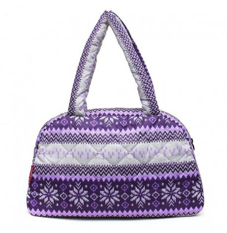 Дутая болоньевая женская сумка-саквояж Poolparty с зимним узором (фиолетовая)