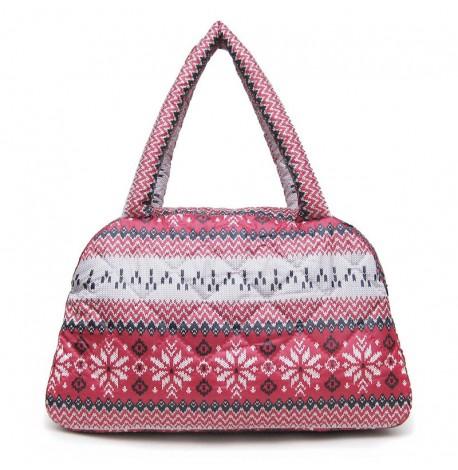 Дута болоньєва жіноча сумка-саквояж Poolparty з зимовим візерунком (червона)
