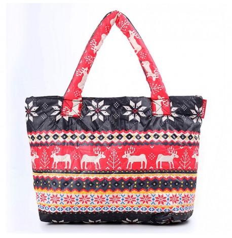 Дутая болоньевая женская сумка Poolparty с новогодним узором (красная)