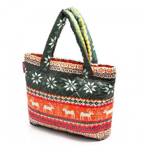 Дута болоньєва жіноча сумка Poolparty з новорічним візерунком (помаранчева)