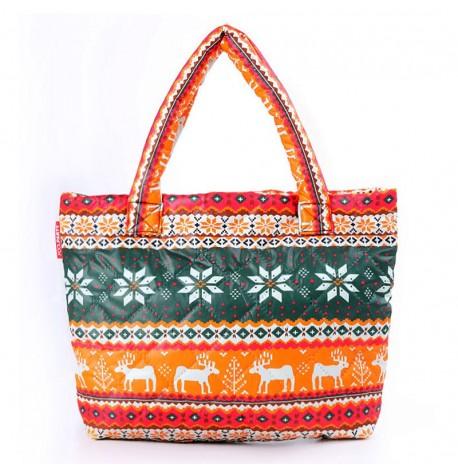 Дута болоньєва жіноча сумка Poolparty з новорічним візерунком (помаранчева)