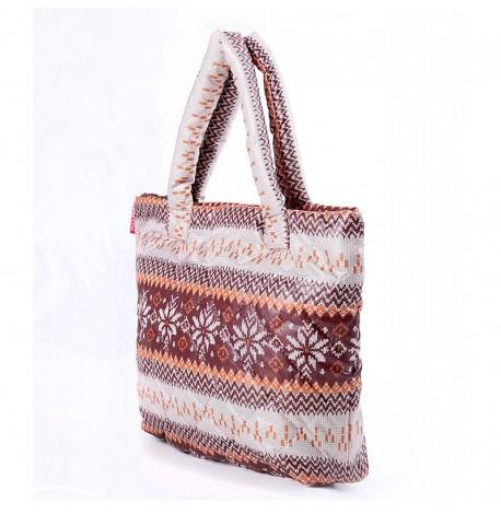 Дутая болоньевая женская сумка Poolparty с зимним узором (коричневая)