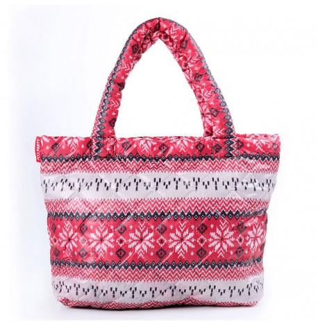 Дута болоньєва жіноча сумка Poolparty з зимовим візерунком (червона)