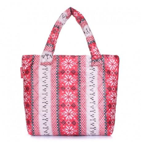 Дута болоньєва жіноча сумка Poolparty V із зимовим візерунком (червона)