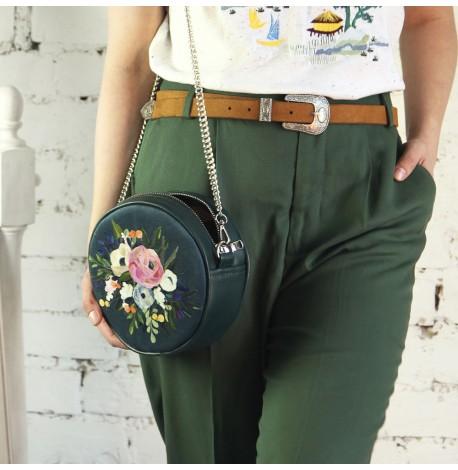 Сумка кругла Tablet "Квіти" темно-зелена