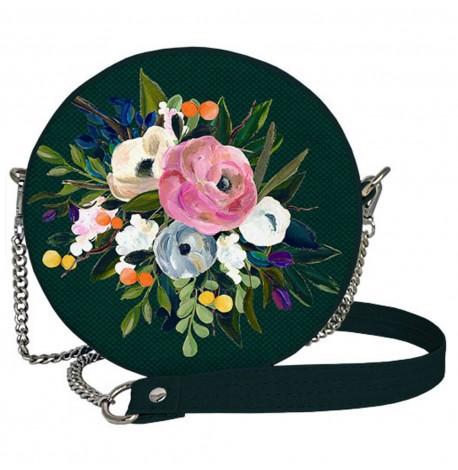 Сумка кругла Tablet "Квіти" темно-зелена