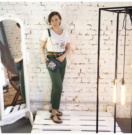 Сумка кругла Tablet "Квіти" темно-зелена