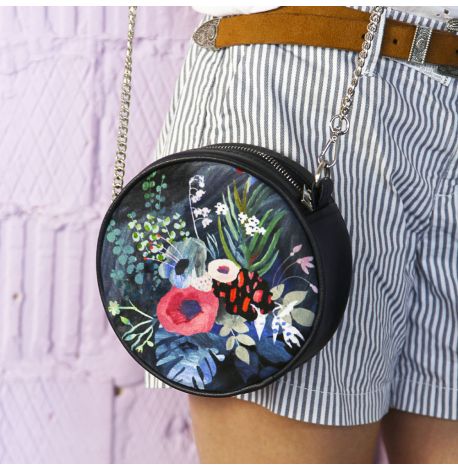 Сумка круглая Tablet "Цветы" темно-синяя